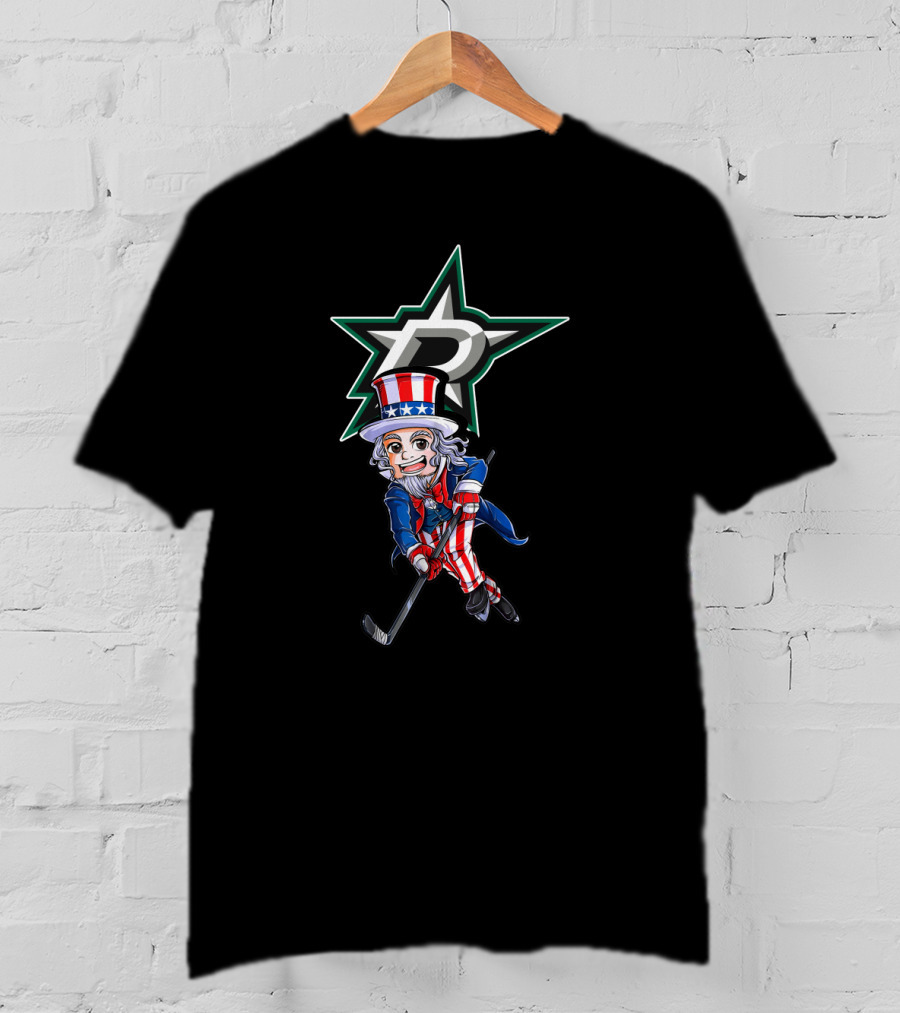 Uncle Sam On Ice With Dallas Stars For 4Th Of July Hockey Fun T-Shirt