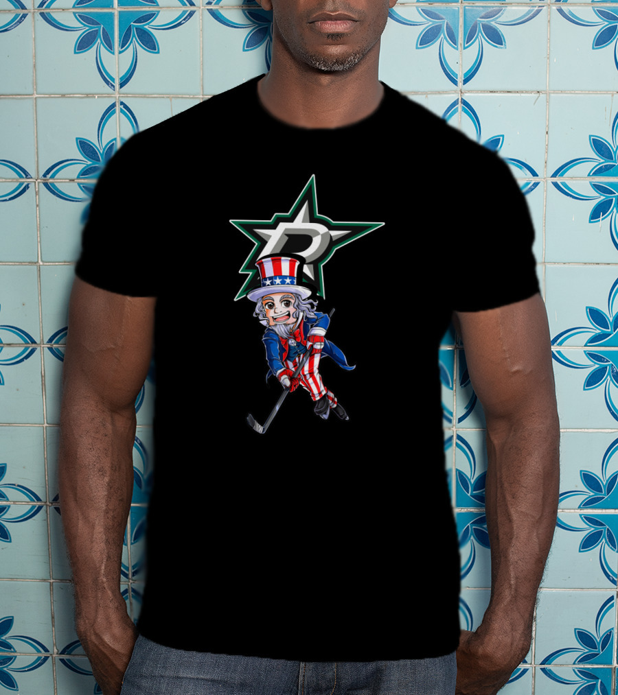 Uncle Sam On Ice With Dallas Stars For 4Th Of July Hockey Fun T-Shirt