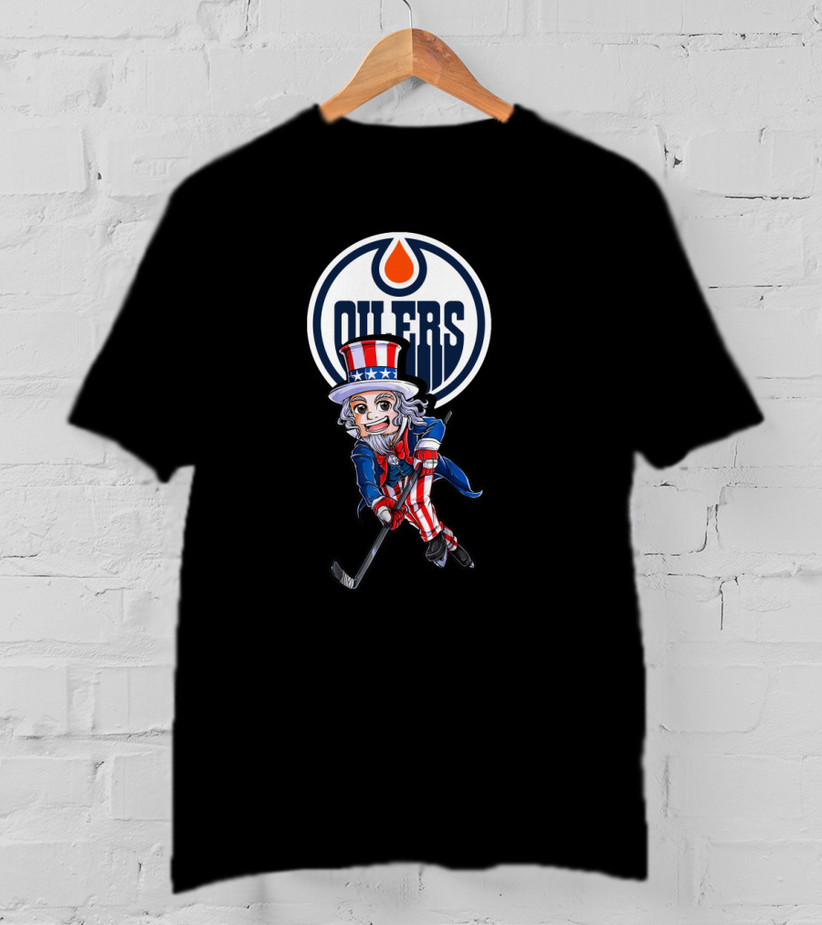 Uncle Sam Hockey Player Edmonton Oilers 4Th Of July T-Shirt