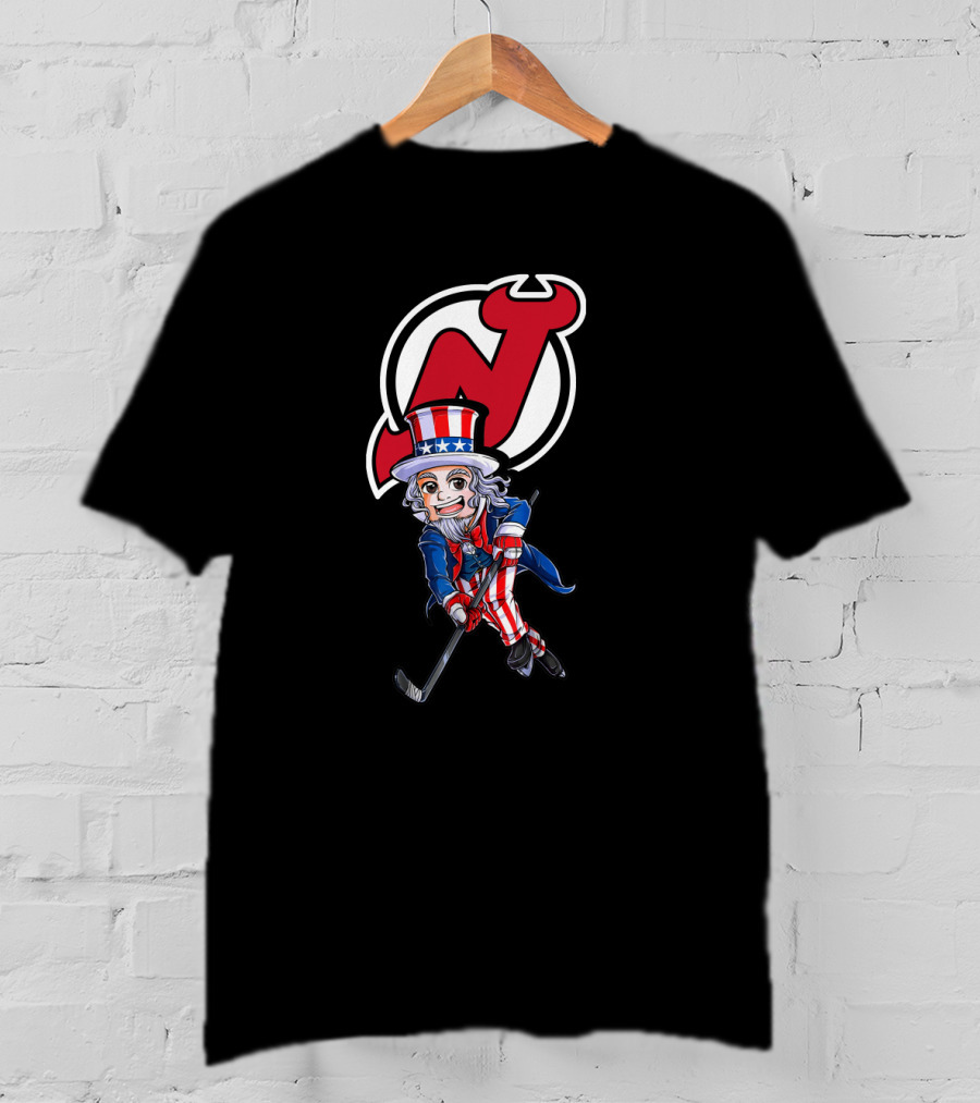 Uncle Sam Hockey Action With New Jersey Devils Independence Day T-Shirt