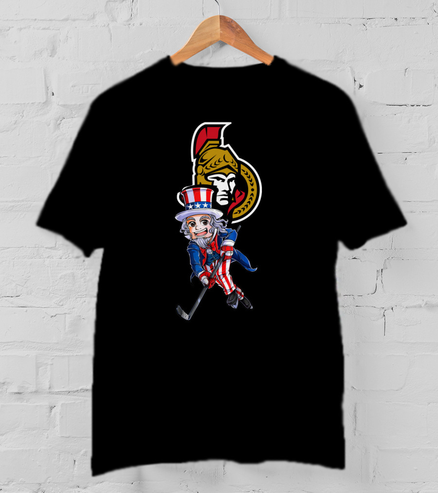 Uncle Sam Hockey With Ottawa Senators Emblem For 4Th Of July T-Shirt