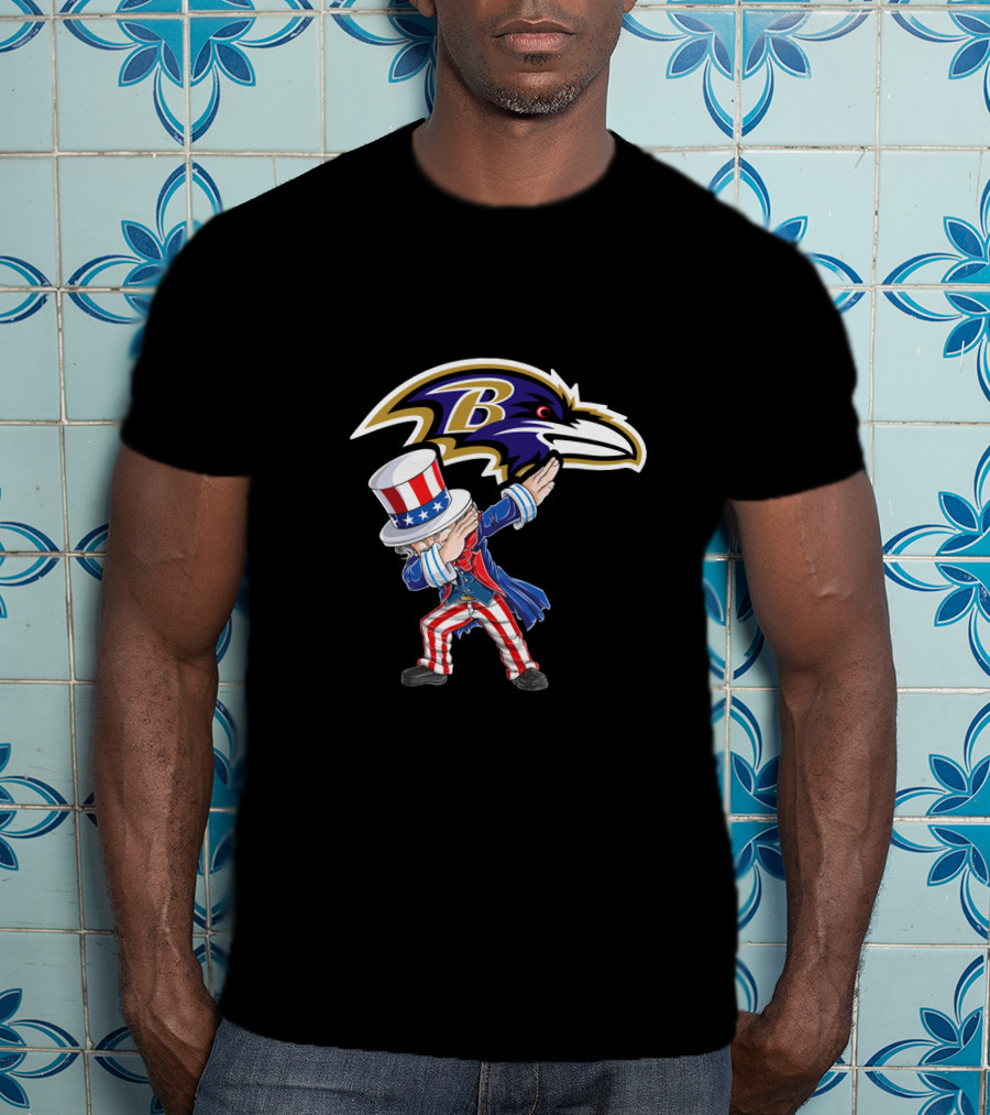 Uncle Sam Dabbing Baltimore Ravens 4Th July Celebration Fan T-Shirt