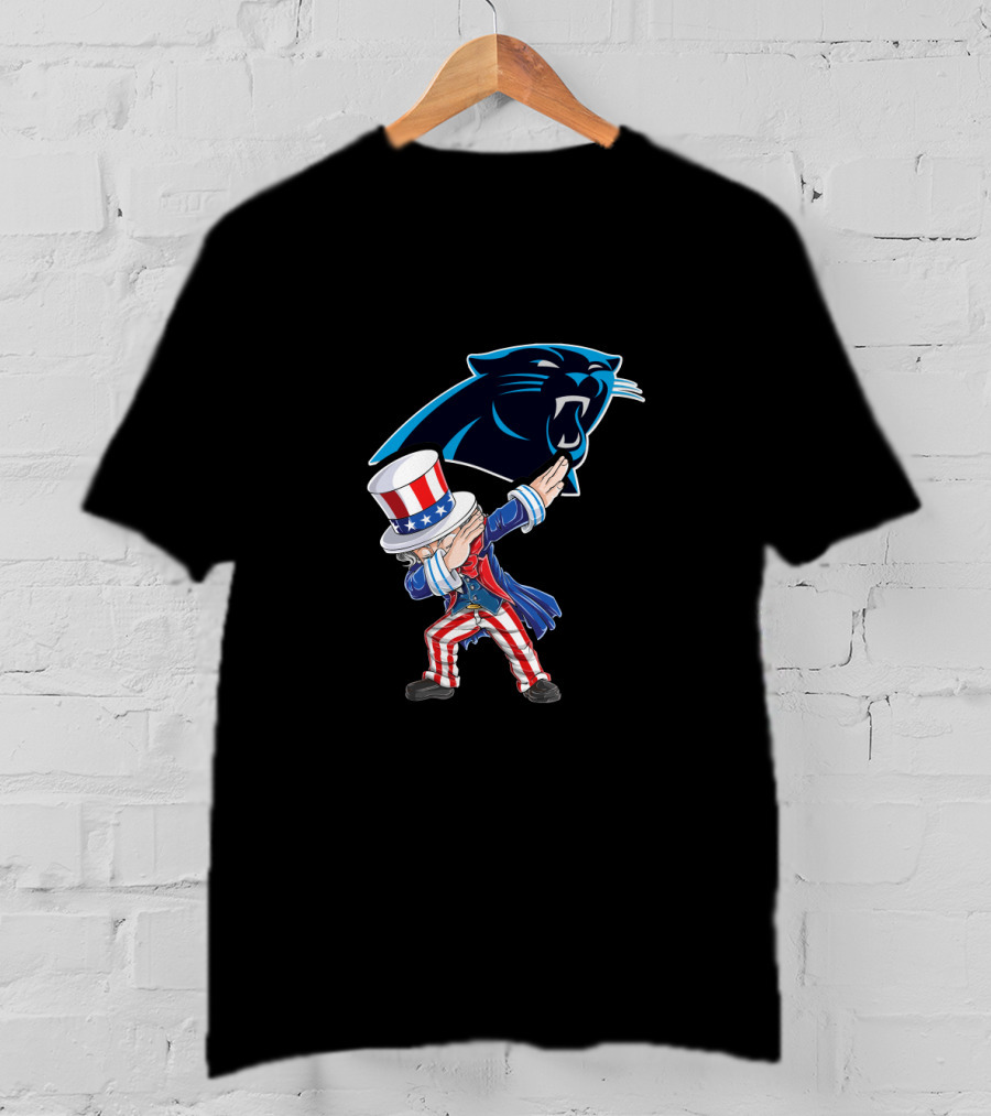 Uncle Sam Dabbing 4Th July Carolina Panthers Logo Fourth Of July Celebration T-Shirt