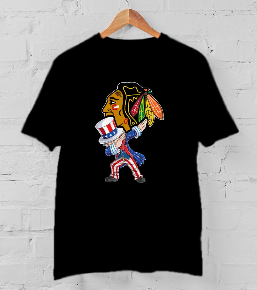 Uncle Sam Dabbing Chicago Blackhawks 4Th Of July T-Shirt