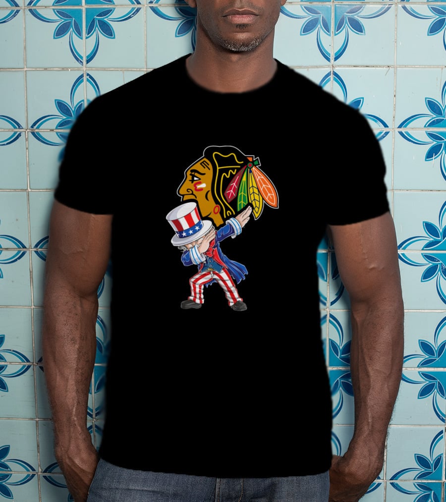 Uncle Sam Dabbing Chicago Blackhawks 4Th Of July T-Shirt