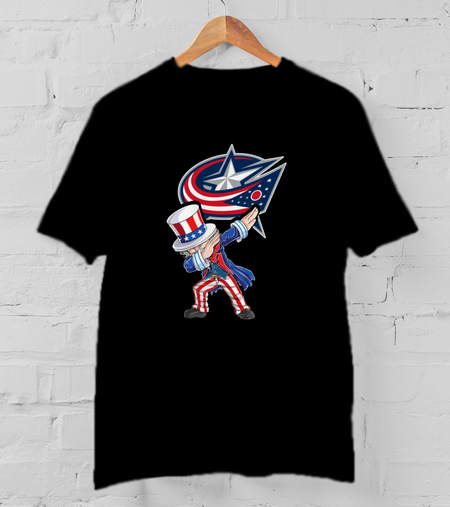 Uncle Sam Dabbing Columbus Blue Jackets 4Th July Patriotic Theme T-Shirt