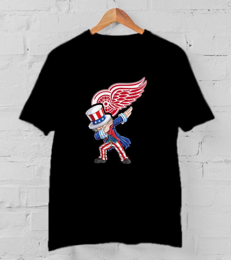Uncle Sam Dabbing With Detroit Red Wings Logo 4Th Of July T-Shirt