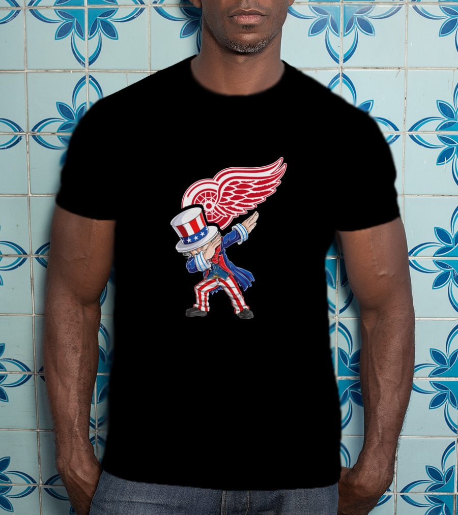 Uncle Sam Dabbing With Detroit Red Wings Logo 4Th Of July T-Shirt