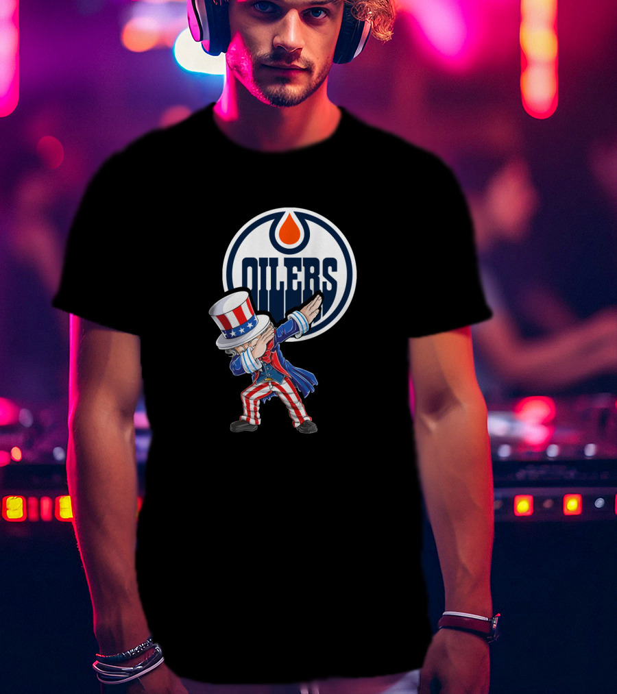 Edmonton Oilers Uncle Sam Dabbing With Logo On 4Th Of July T-Shirt