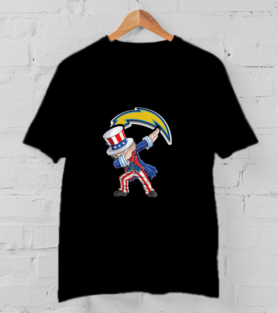 Uncle Sam Dabbing 4Th July Los Angeles Chargers Lightning Bolt Usa Red White Blue T-Shirt