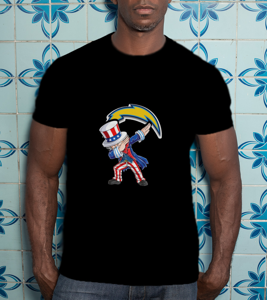 Uncle Sam Dabbing 4Th July Los Angeles Chargers Lightning Bolt Usa Red White Blue T-Shirt