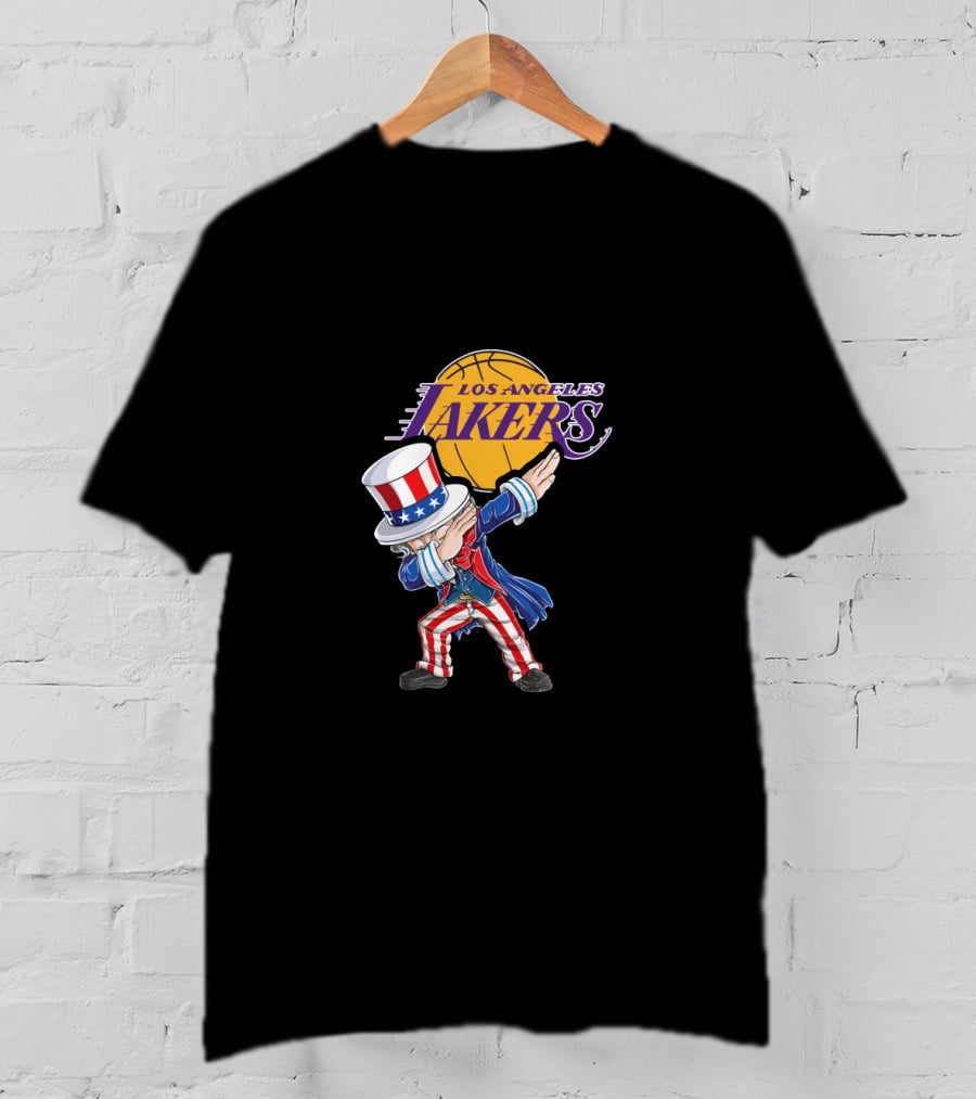 Uncle Sam Dabbing Los Angeles Lakers 4Th Of July Basketball Celebration T-Shirt
