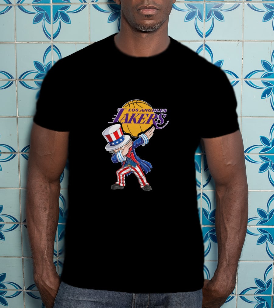 Uncle Sam Dabbing Los Angeles Lakers 4Th Of July Basketball Celebration T-Shirt