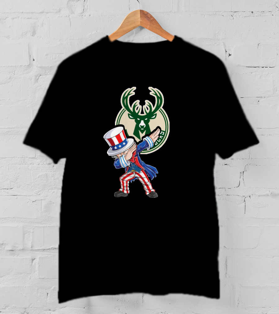 Milwaukee Bucks Uncle Sam Dabbing 4Th Of July Patriotic Basketball T-Shirt