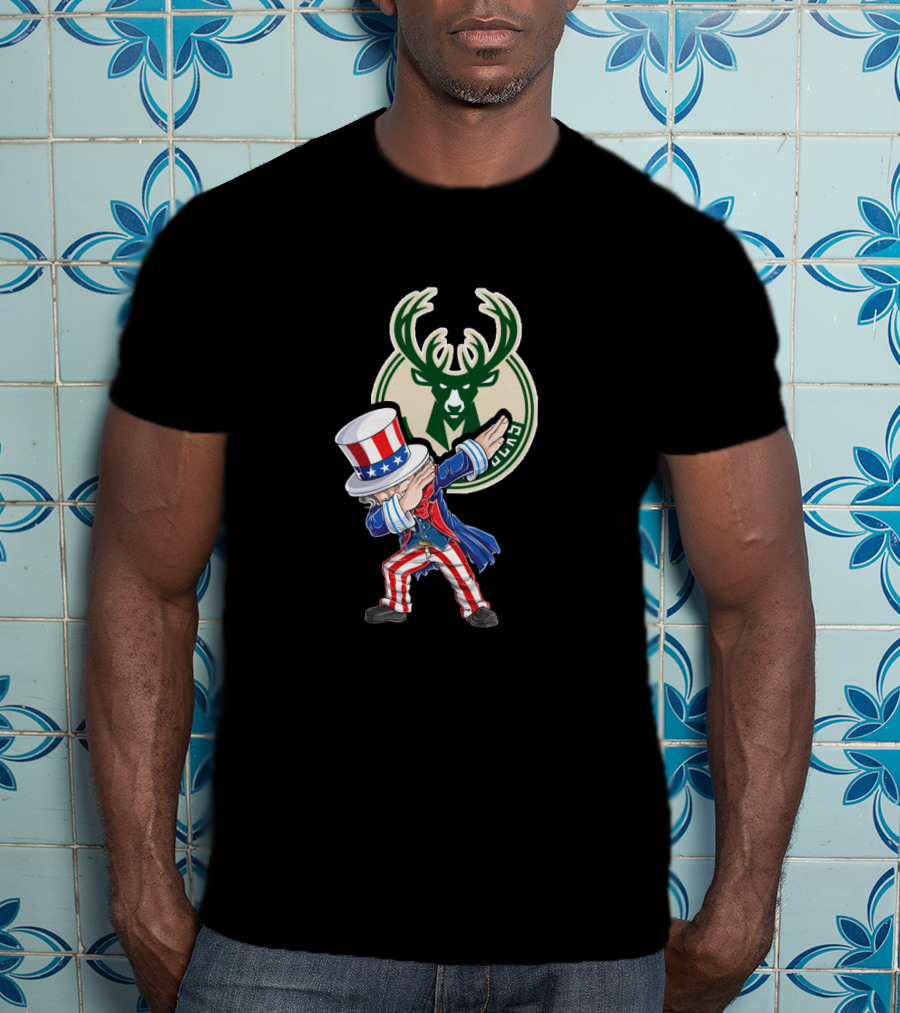 Milwaukee Bucks Uncle Sam Dabbing 4Th Of July Patriotic Basketball T-Shirt