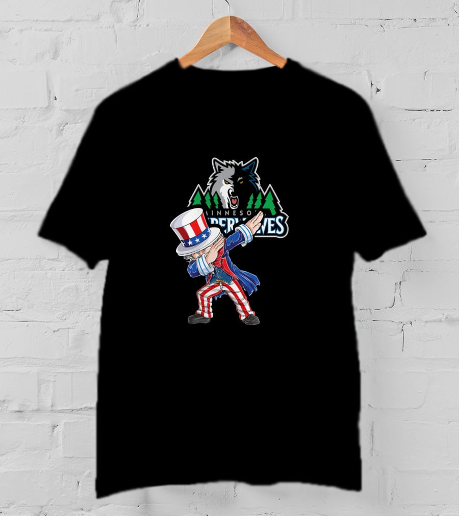 Uncle Sam Dabbing With Minnesota Timberwolves Logo Fourth Of July T-Shirt