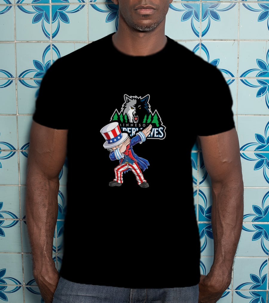 Uncle Sam Dabbing With Minnesota Timberwolves Logo Fourth Of July T-Shirt