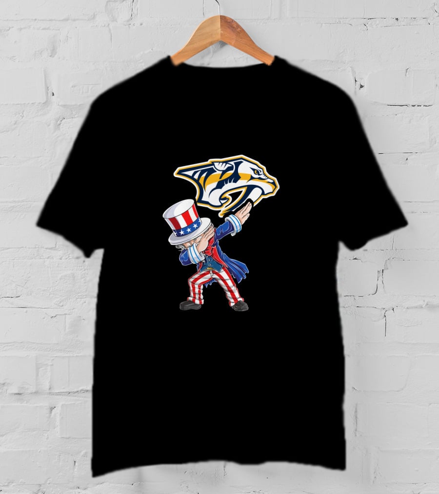 Uncle Sam Dabbing With Nashville Predators Logo 4Th July T-Shirt
