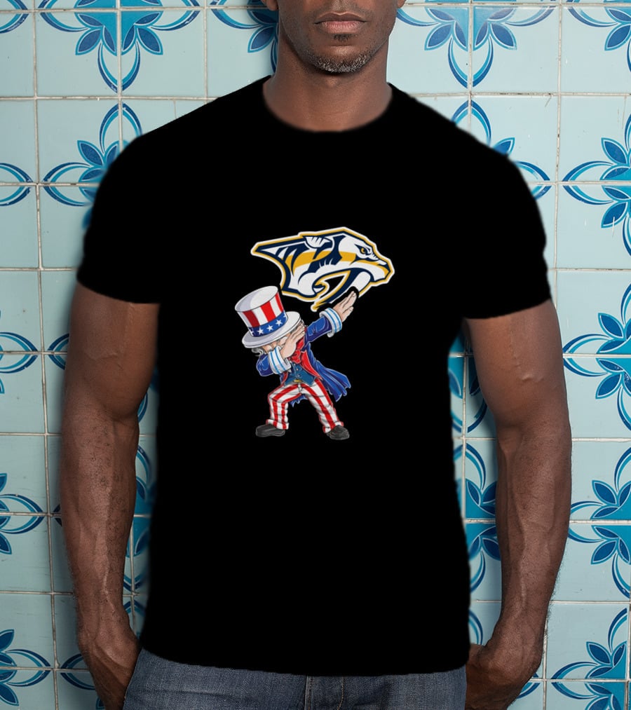 Uncle Sam Dabbing With Nashville Predators Logo 4Th July T-Shirt