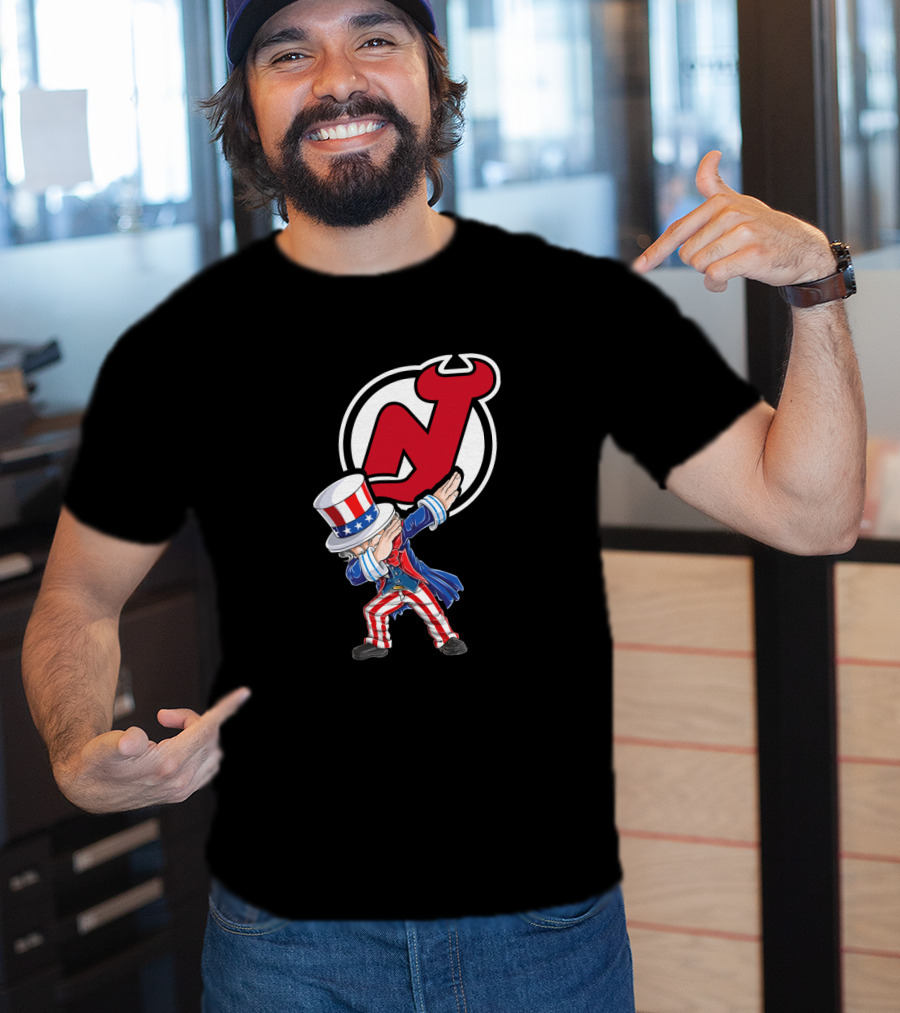 Uncle Sam Dabbing New Jersey Devils Logo Patriotic 4Th Of July T-Shirt