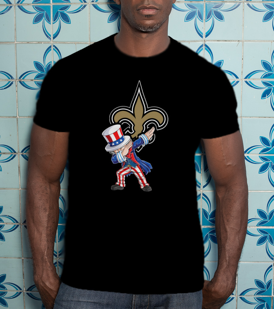 Uncle Sam Dabbing With New Orleans Saints Fleur-De-Lis For 4Th Of July Celebration T-Shirt