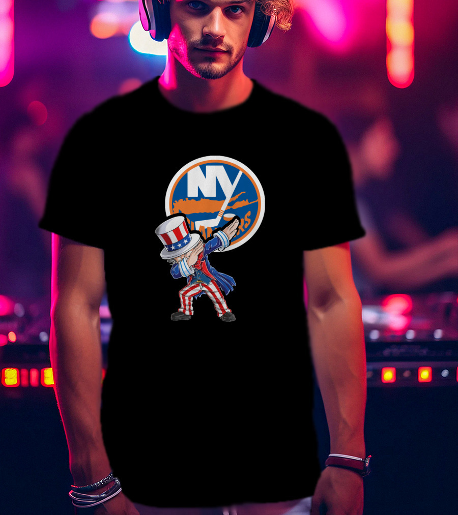 Uncle Sam Dabbing In Front Of New York Islanders Logo For 4Th Of July T-Shirt