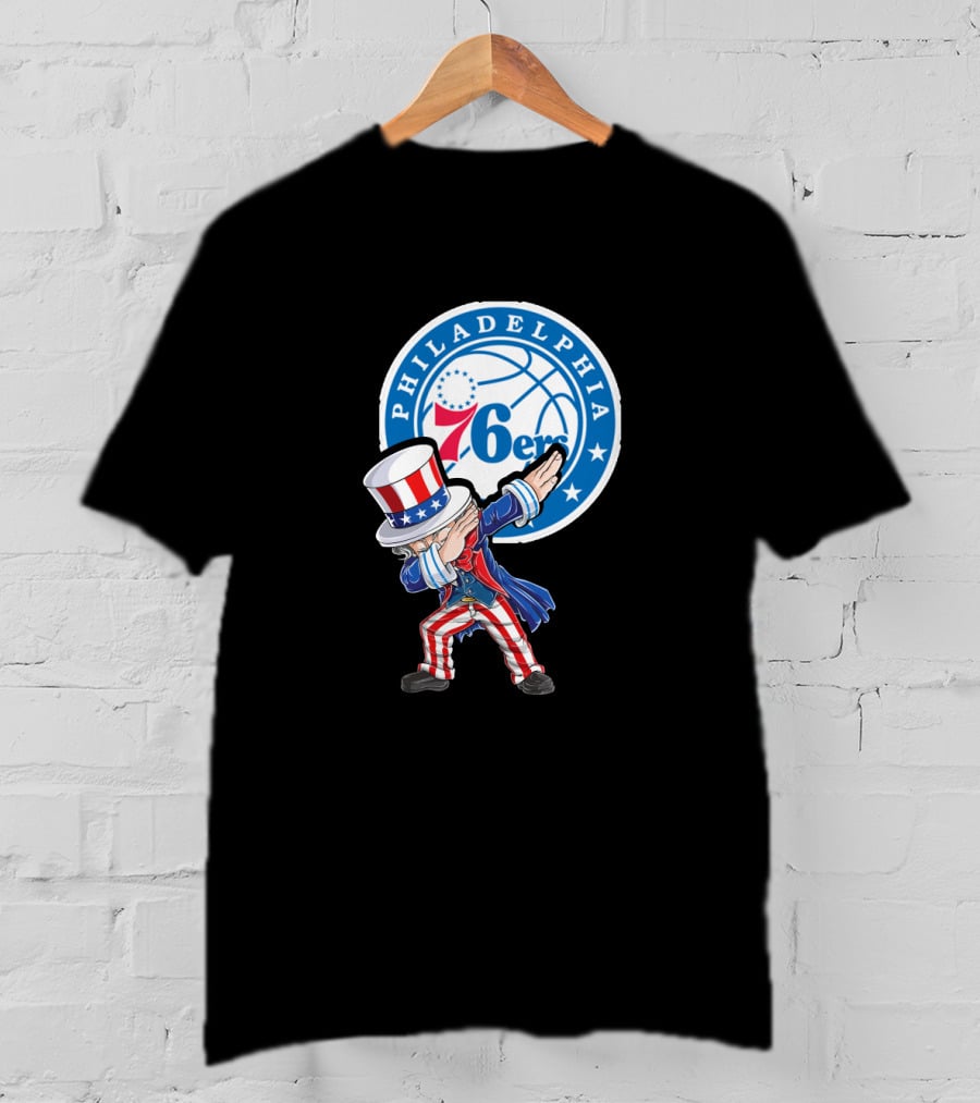 Philadelphia 76ers 4Th July Uncle Sam Dabbing Basketball Motif T-Shirt