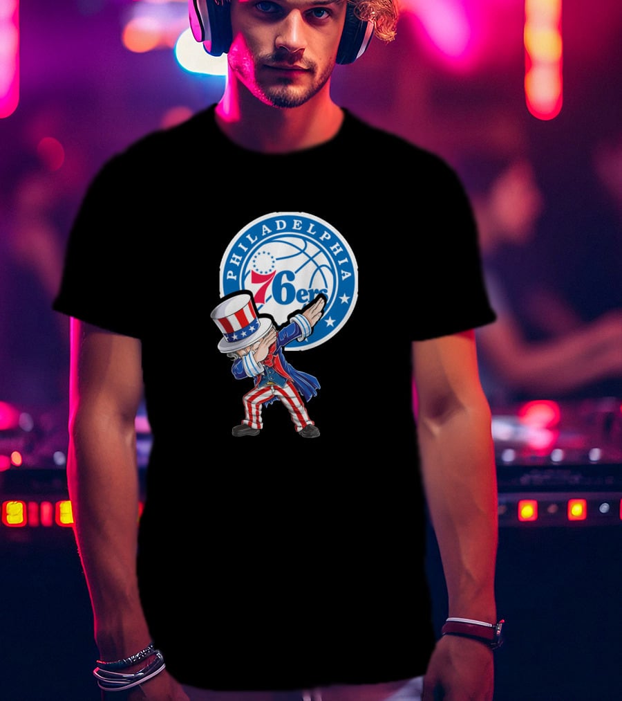 Philadelphia 76ers 4Th July Uncle Sam Dabbing Basketball Motif T-Shirt