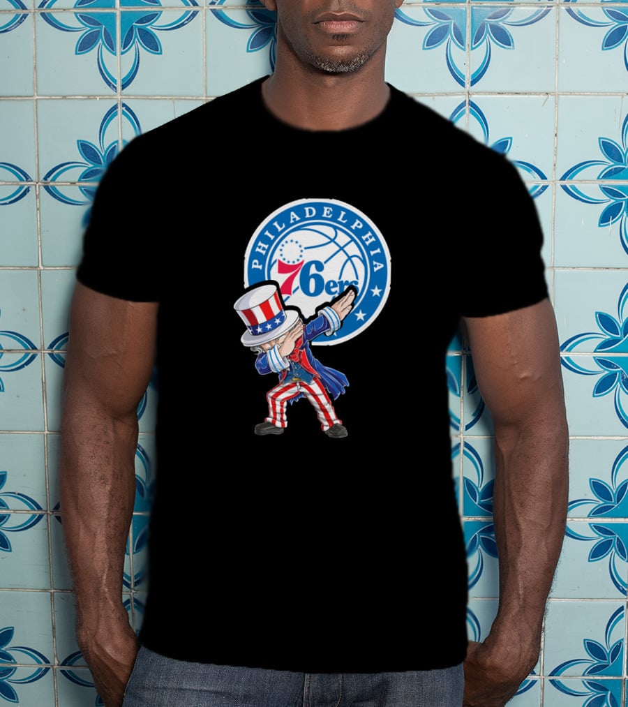 Philadelphia 76ers 4Th July Uncle Sam Dabbing Basketball Motif T-Shirt