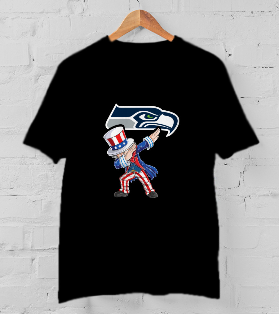 Uncle Sam Dabbing Seattle Seahawks 4Th Of July Celebration T-Shirt