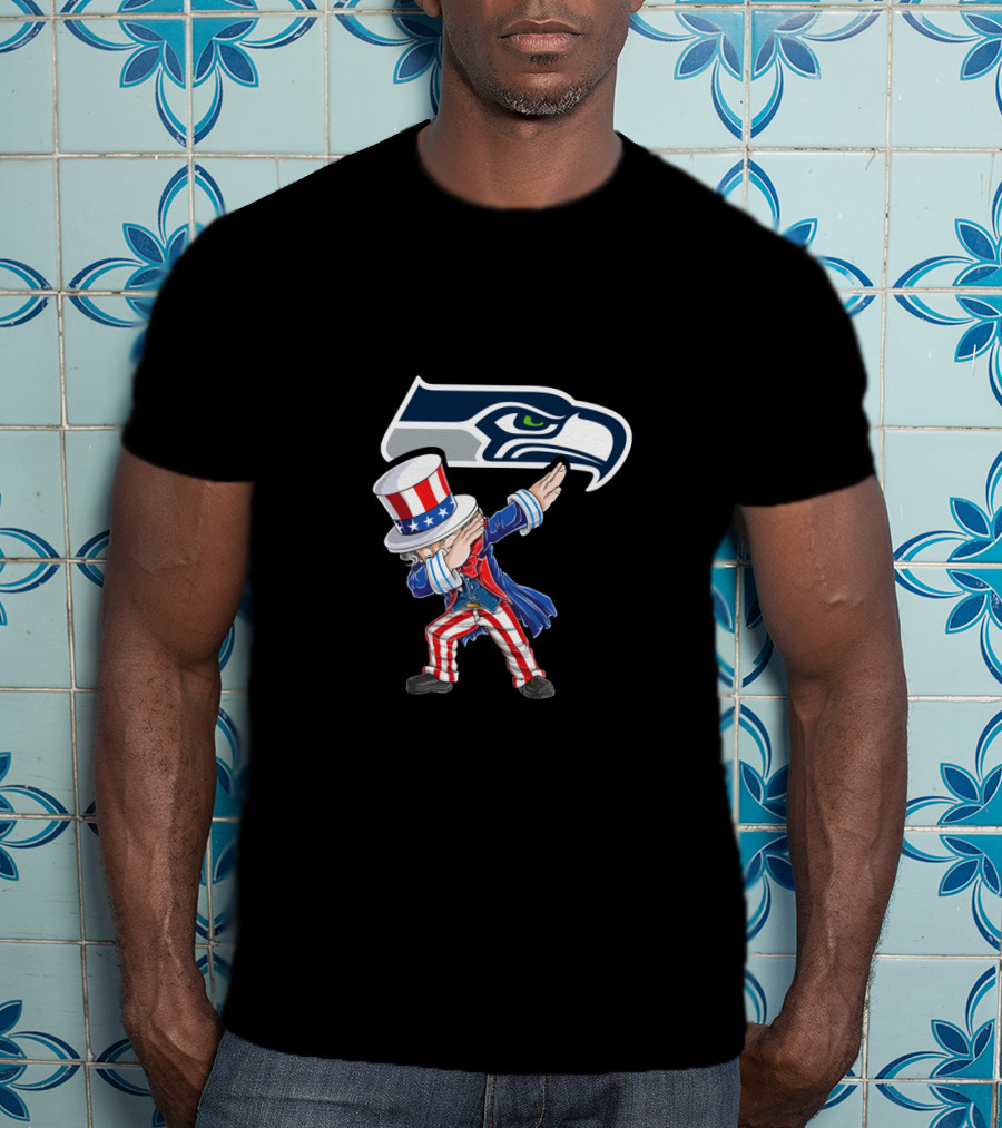 Uncle Sam Dabbing Seattle Seahawks 4Th Of July Celebration T-Shirt