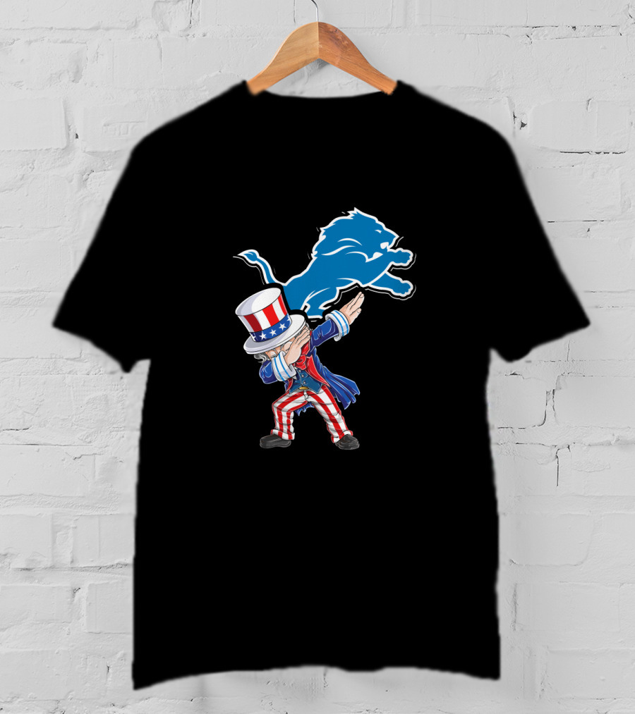 Uncle Sam Dabbing Detroit Lions 4Th Of July Fans T-Shirt