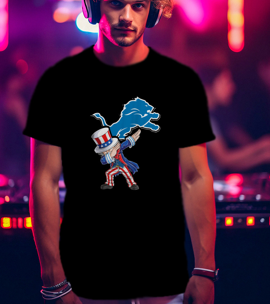 Uncle Sam Dabbing Detroit Lions 4Th Of July Fans T-Shirt