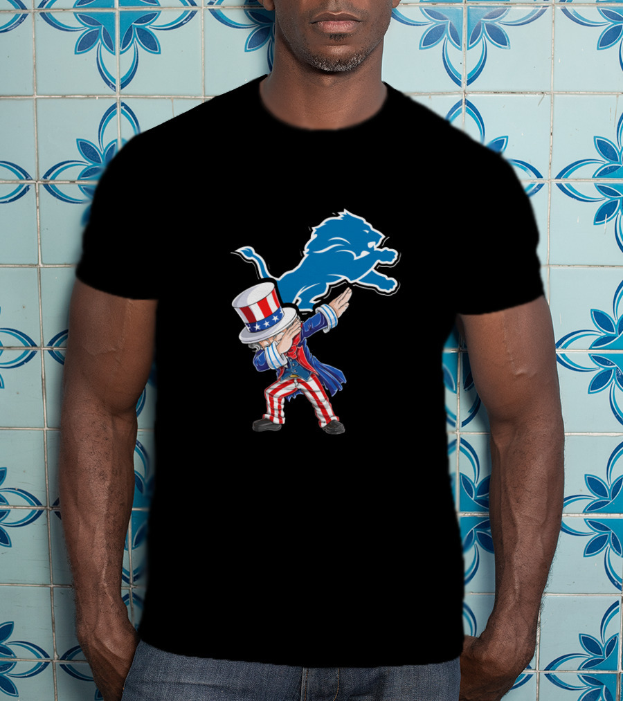Uncle Sam Dabbing Detroit Lions 4Th Of July Fans T-Shirt