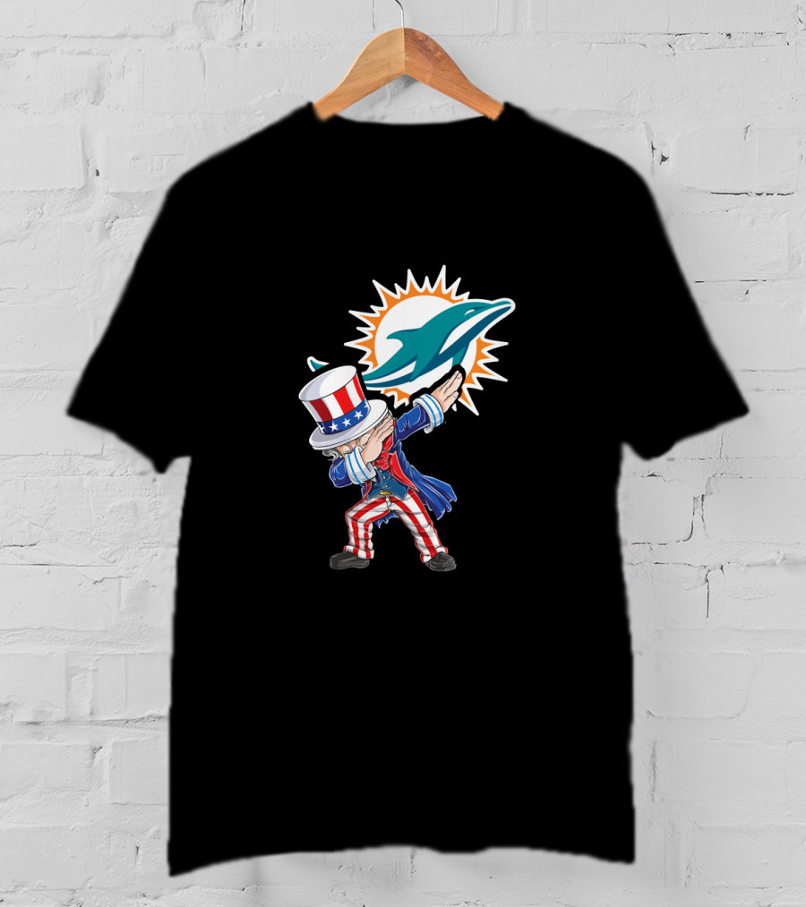 Uncle Sam Dabbing Miami Dolphins 4Th Of July Celebration T-Shirt