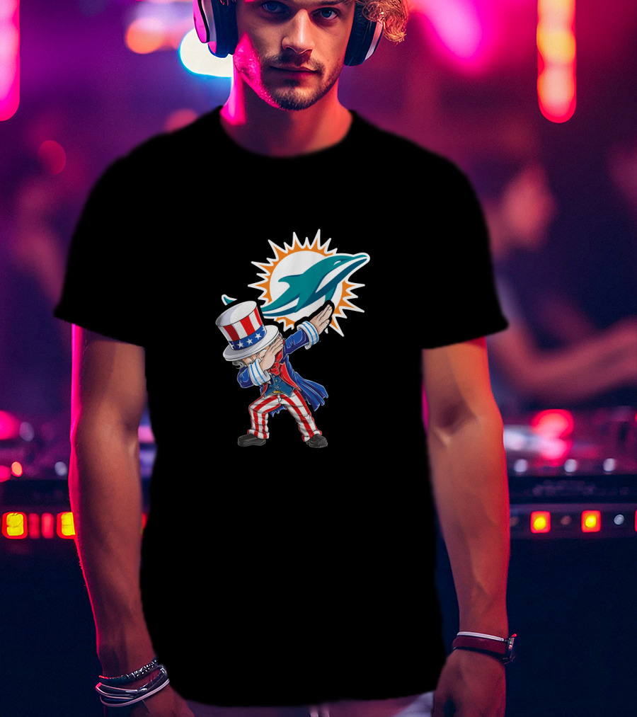 Uncle Sam Dabbing Miami Dolphins 4Th Of July Celebration T-Shirt