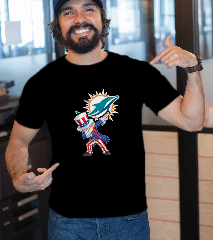 Uncle Sam Dabbing Miami Dolphins 4Th Of July Celebration T-Shirt