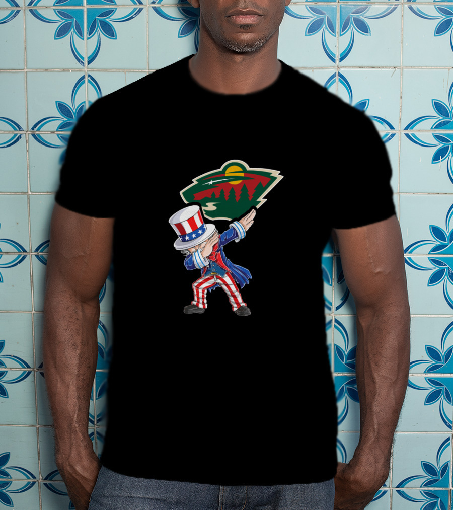 Uncle Sam Dabbing Celebrates Independence Day With Minnesota Wild Hockey Fans T-Shirt