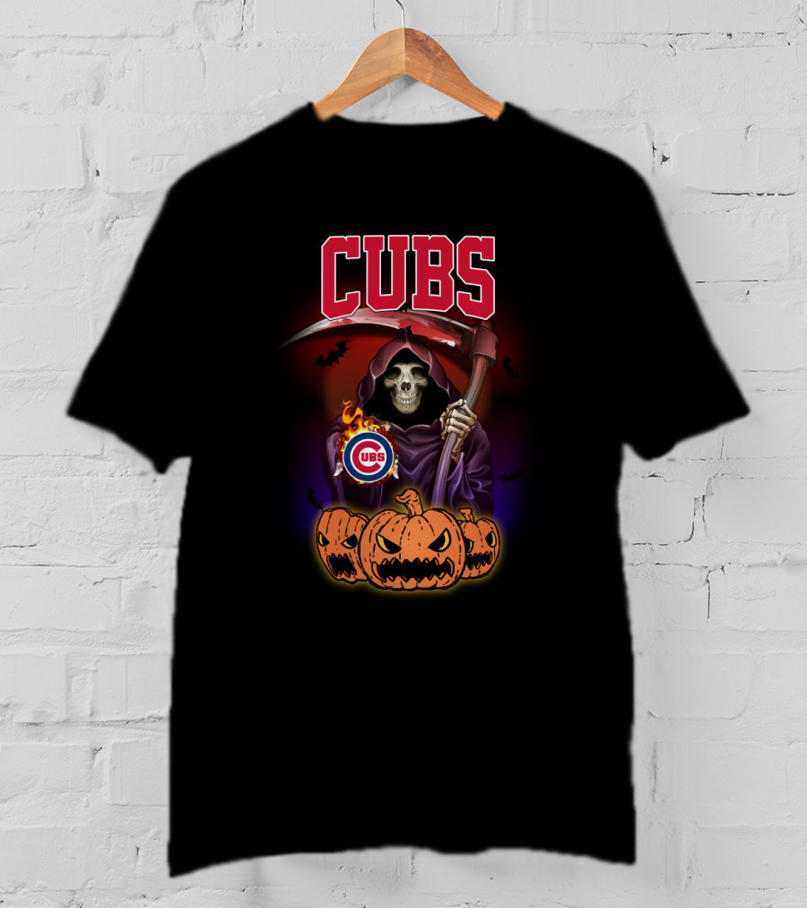 Cubs Reaper With Scythe And Pumpkins Halloween T-Shirt