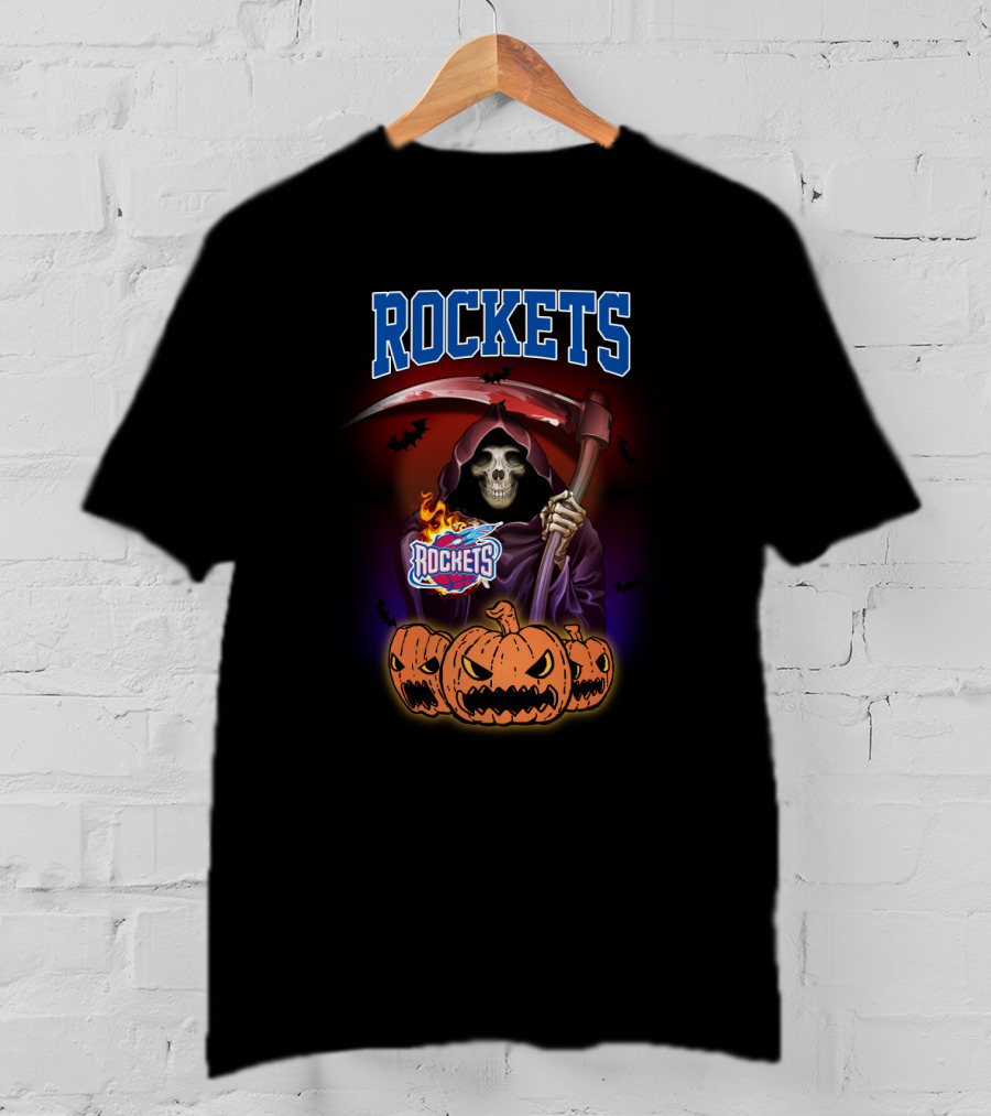 Houston Rockets Reaper Halloween Pumpkin Basketball T-Shirt