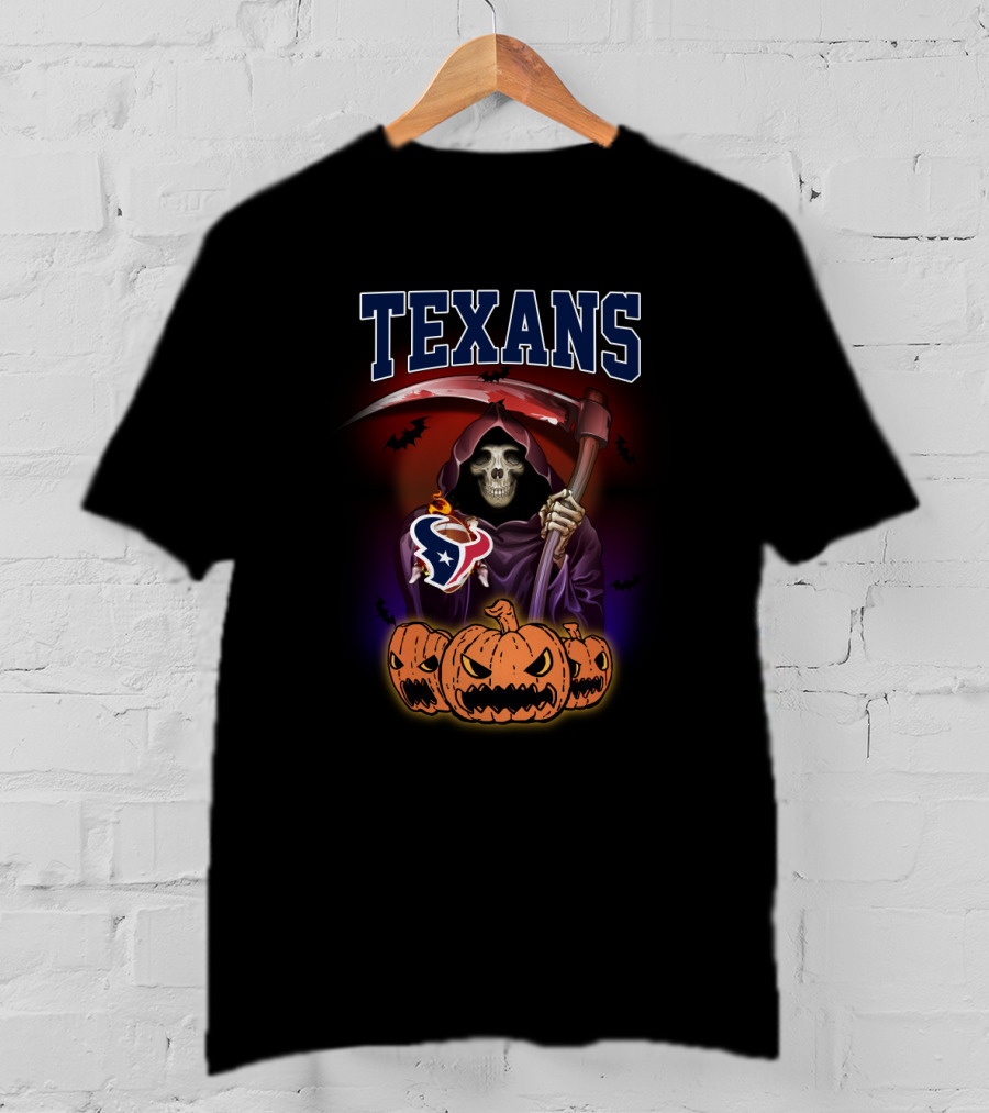 Texans Halloween Grim Reaper Pumpkin Scene With Football T-Shirt