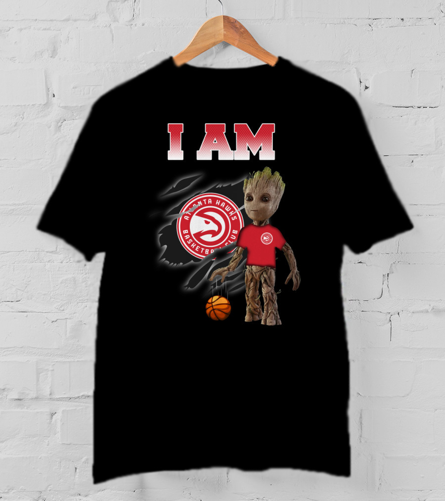 I Am Atlanta Hawks Basketball Groot Holding Basketball T-Shirt