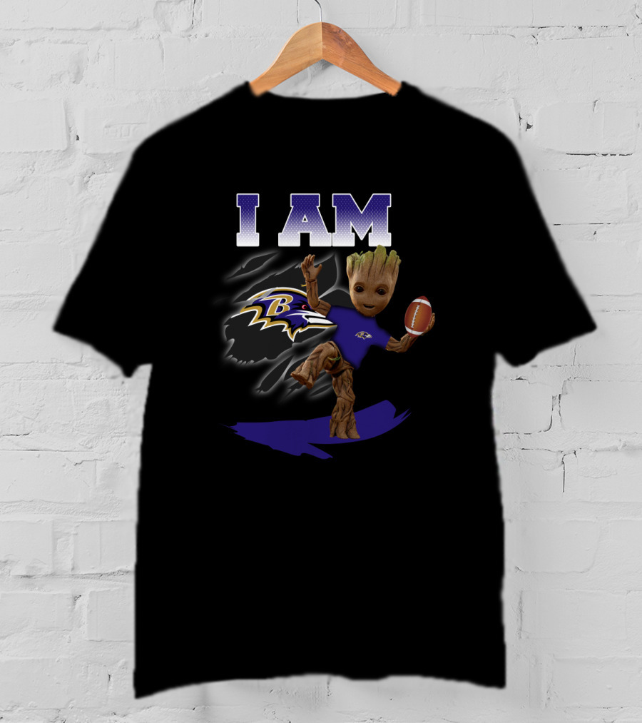 I Am Baltimore Ravens Groot Holding Football Ravens Fans T-Shirt