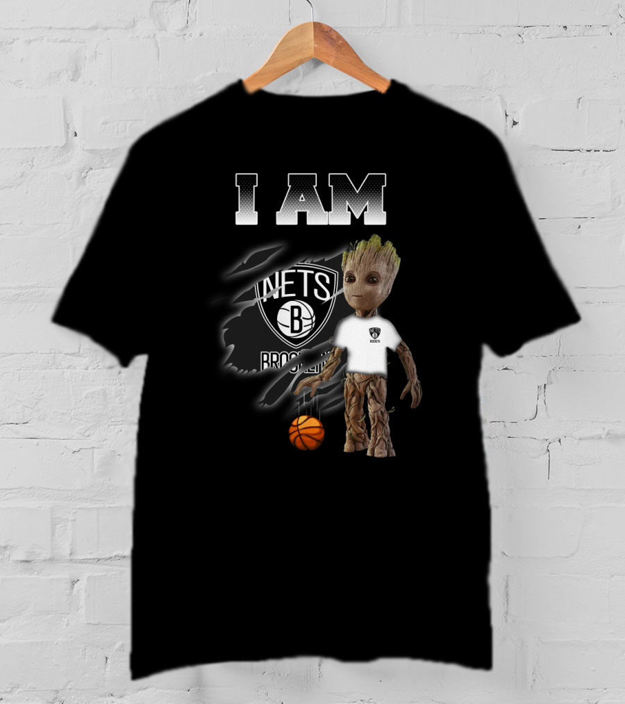 I Am Groot Brooklyn Nets Fan With Basketball T-Shirt