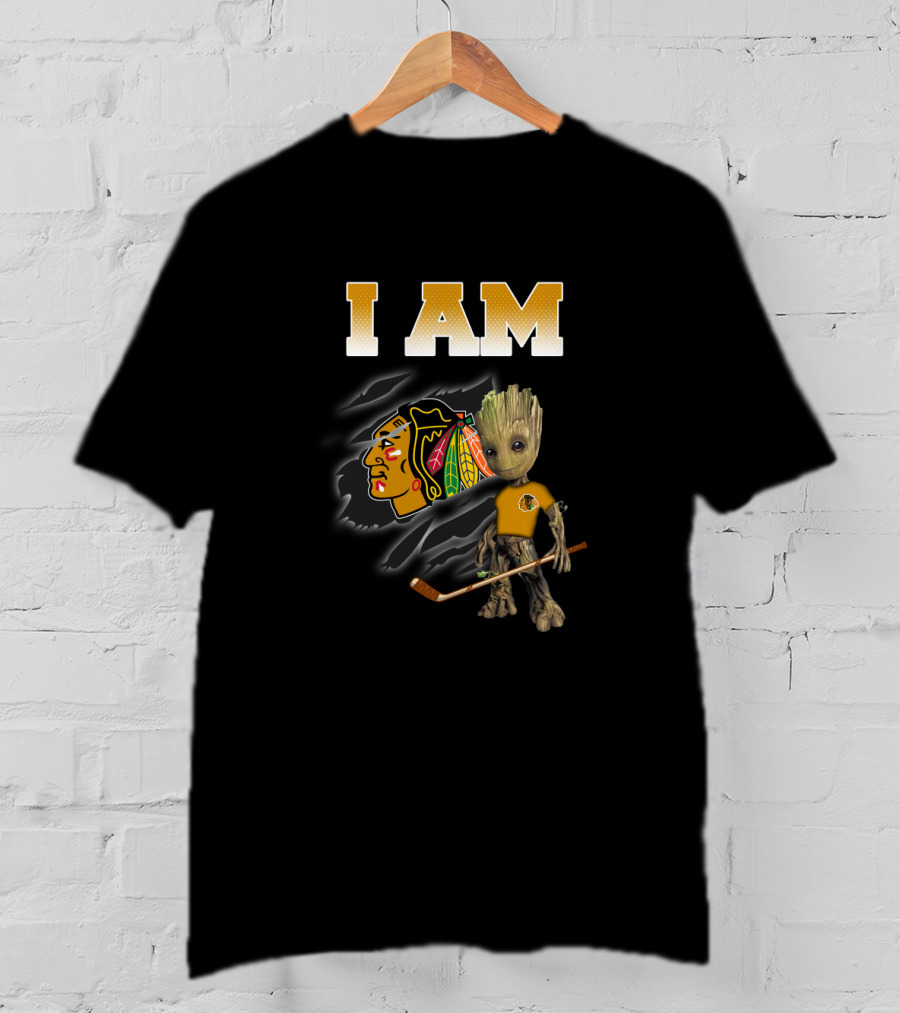 I Am Chicago Blackhawks Groot Hockey Fan T-Shirt