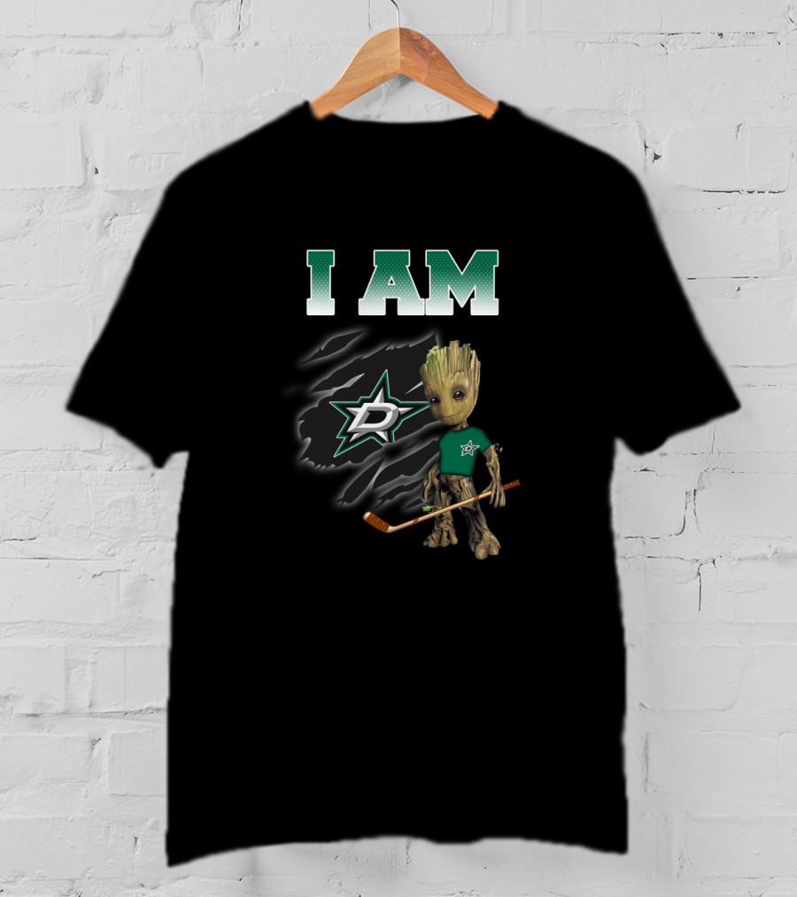 I Am Dallas Stars Groot With Hockey Stick T-Shirt