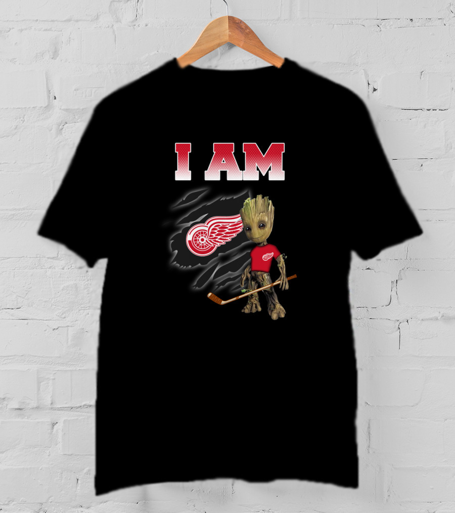 I Am Detroit Red Wings Groot Fan Hockey Nhl Guardians Of The Galaxy T-Shirt