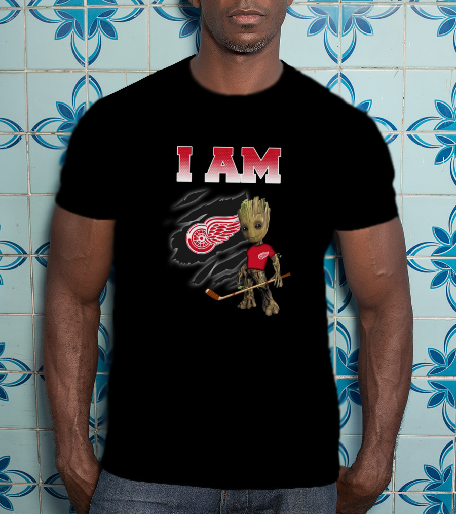 I Am Detroit Red Wings Groot Fan Hockey Nhl Guardians Of The Galaxy T-Shirt