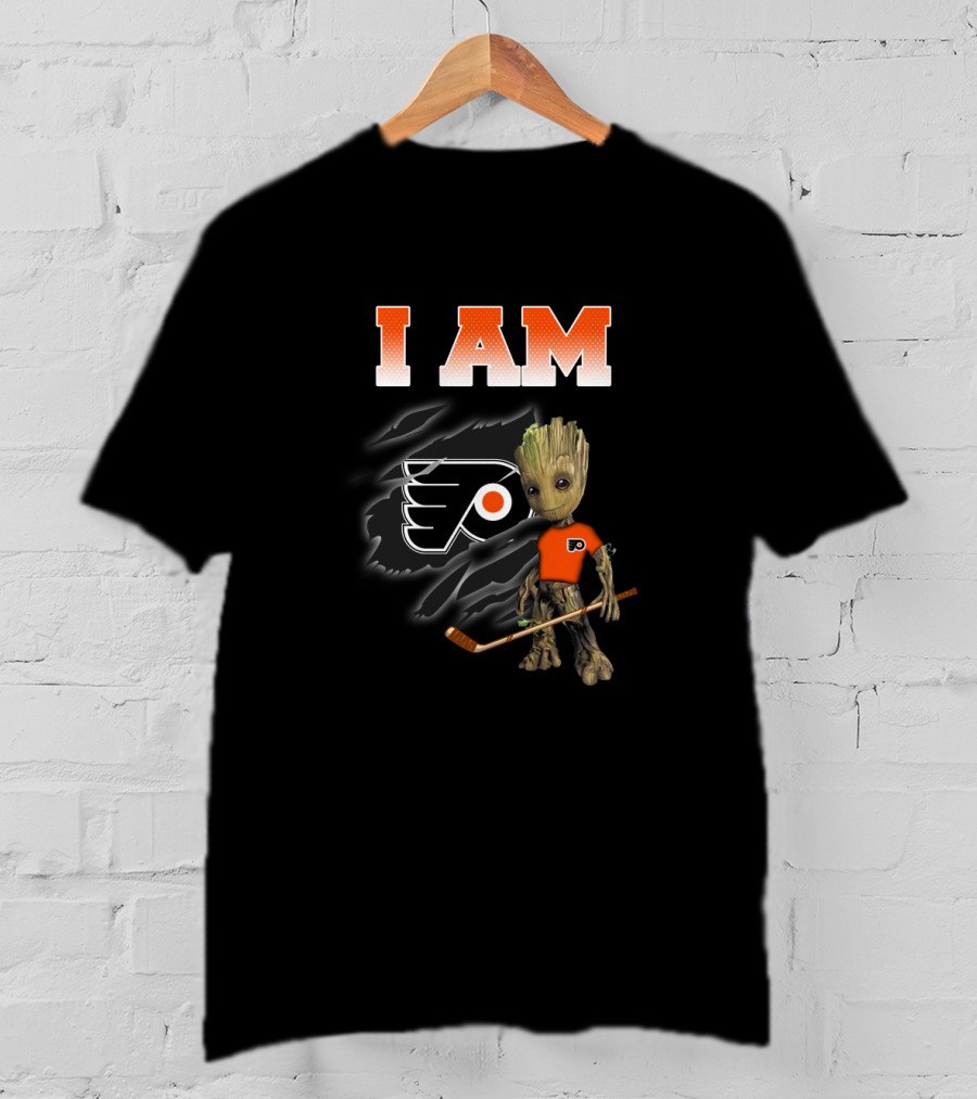 I Am Philadelphia Flyers Groot Hockey Fan Character T-Shirt
