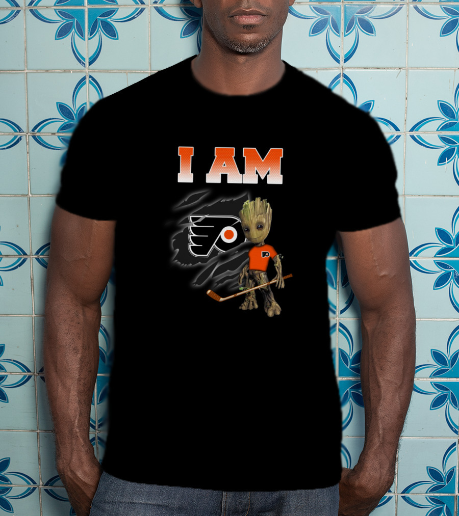 I Am Philadelphia Flyers Groot Hockey Fan Character T-Shirt